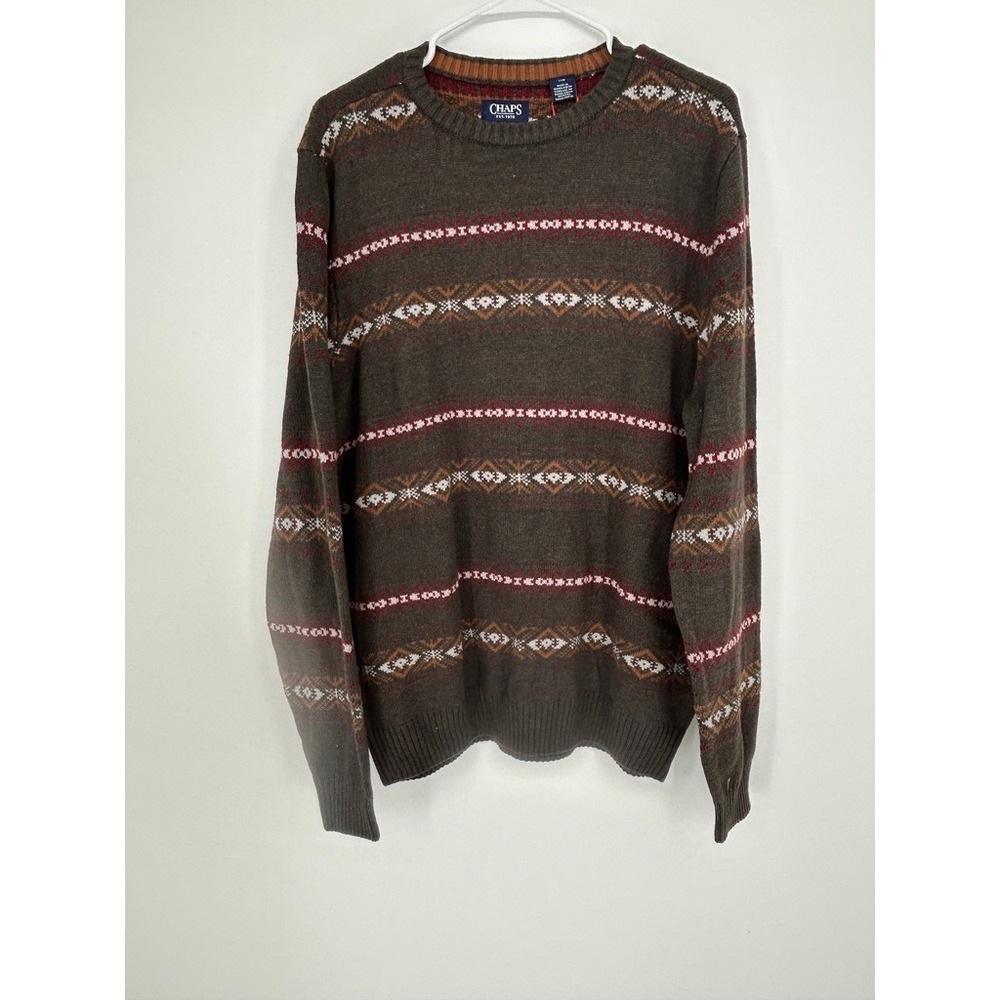 NWT Chaps Mens Large Fair Isle Nordic Crewneck Sweater Heritage Lodge Preppy
